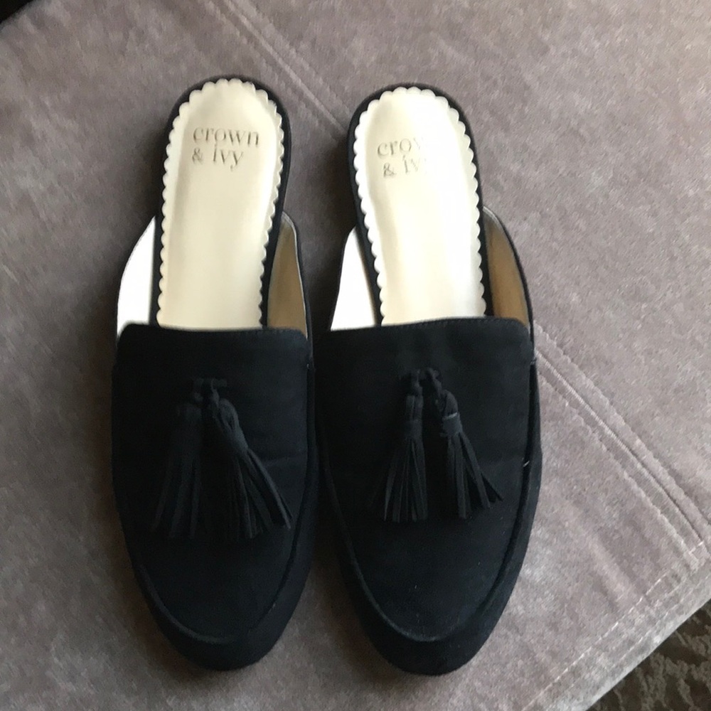Faux black suede mules